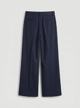 Navy Wide Leg Pleated Trousers Trousers Fugazee 