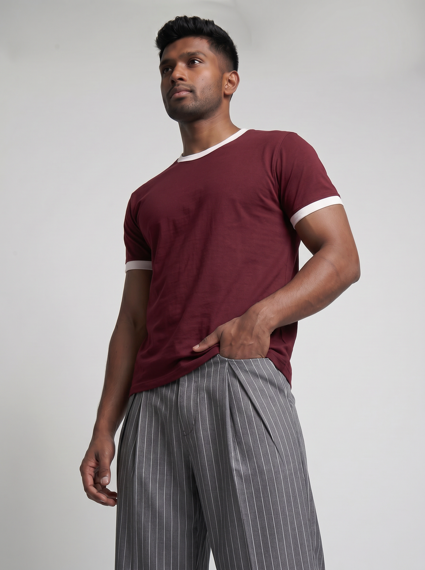 Maroon Cropped Ringer Tshirt