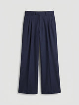 Navy Wide Leg Pleated Trousers Trousers Fugazee 