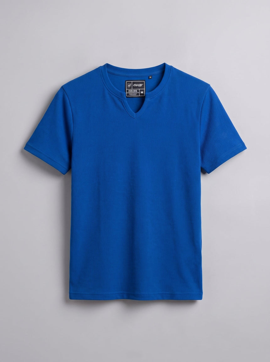 Royal Blue Notch Neck Ribbed Tshirt T-Shirts Fugazee 
