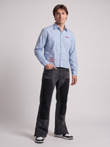 Heather Blue Pinstriped Cropped Shirt Shirts Fugazee 
