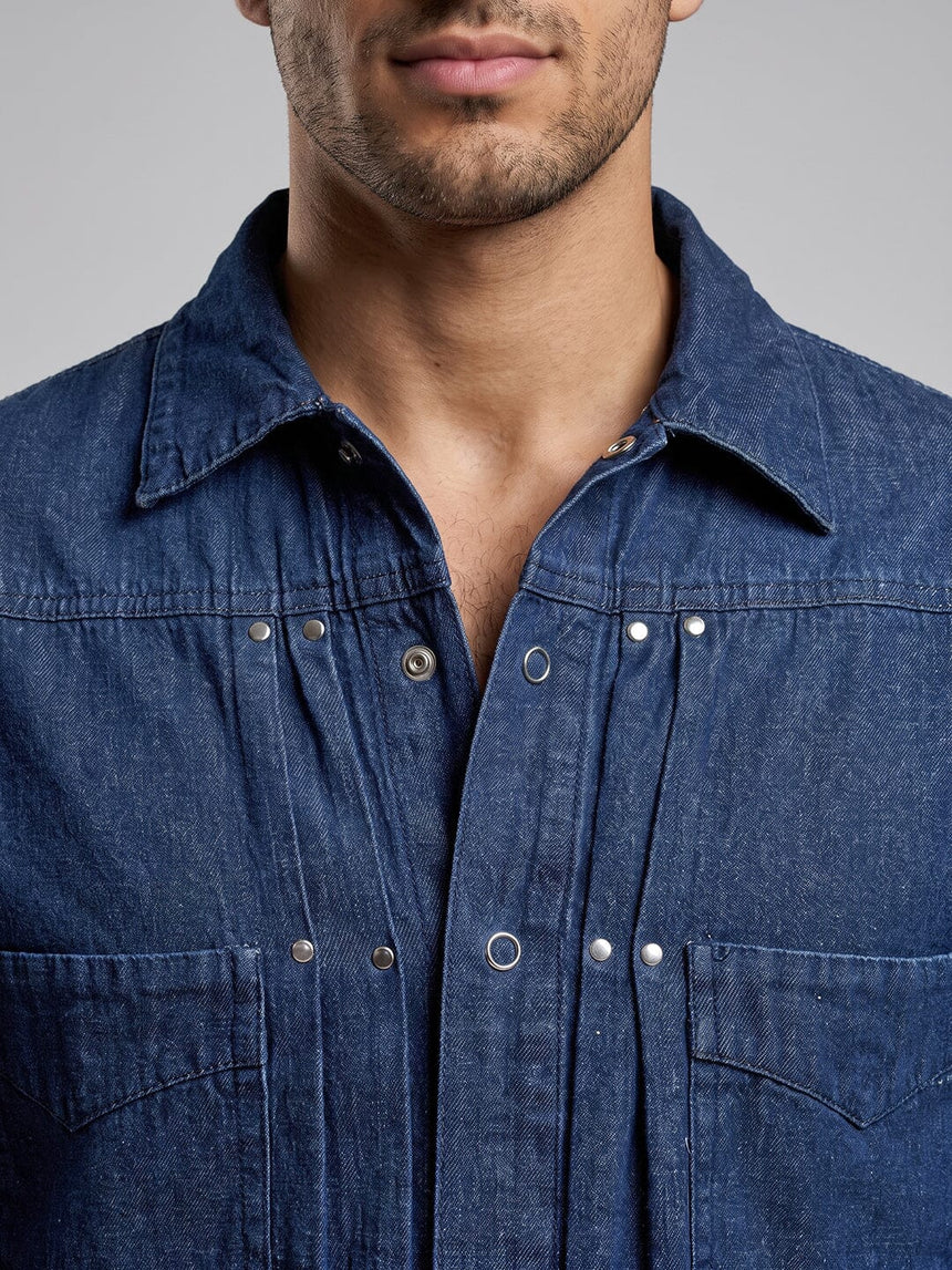 Dark Washed Riveted Denim Shirt Shirts Fugazee 