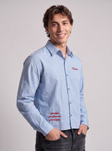 Heather Blue Pinstriped Cropped Shirt Shirts Fugazee 