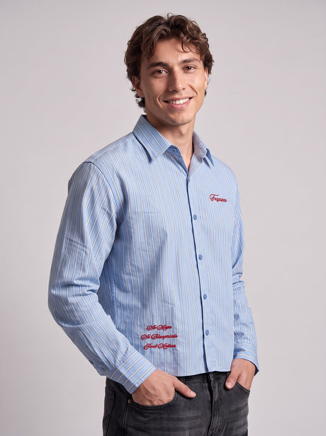 Heather Blue Pinstriped Cropped Shirt Shirts Fugazee 