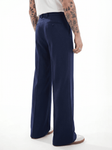 Navy Wide Leg Pleated Trousers Trousers Fugazee 