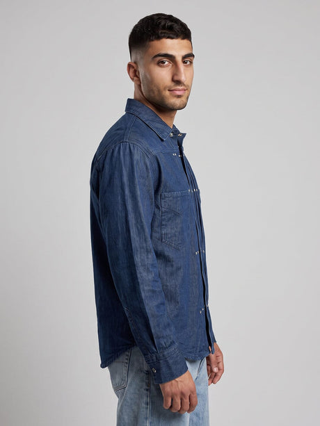Dark Washed Riveted Denim Shirt Shirts Fugazee 