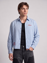 Heather Blue Pinstriped Cropped Shirt Shirts Fugazee 