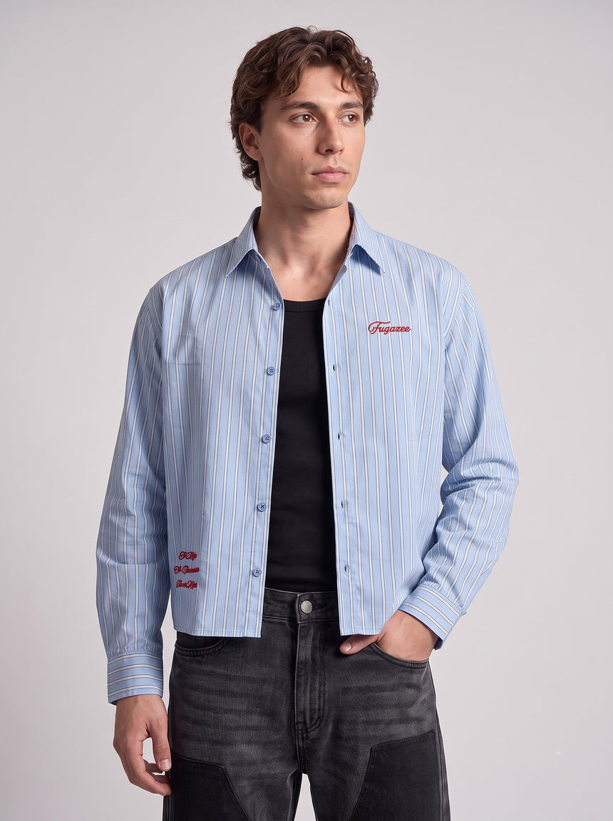 Heather Blue Pinstriped Cropped Shirt Shirts Fugazee 