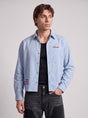 Heather Blue Pinstriped Cropped Shirt Shirts Fugazee 
