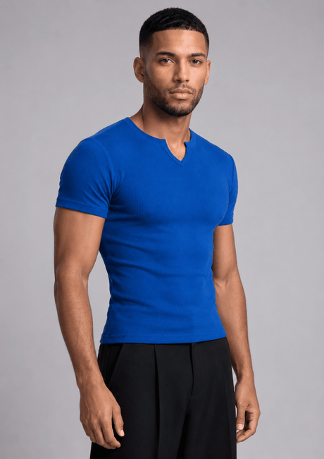 Royal Blue Notch Neck Ribbed Tshirt T-Shirts Fugazee 