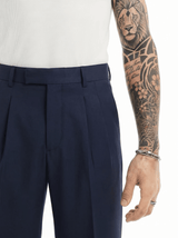 Navy Wide Leg Pleated Trousers Trousers Fugazee 