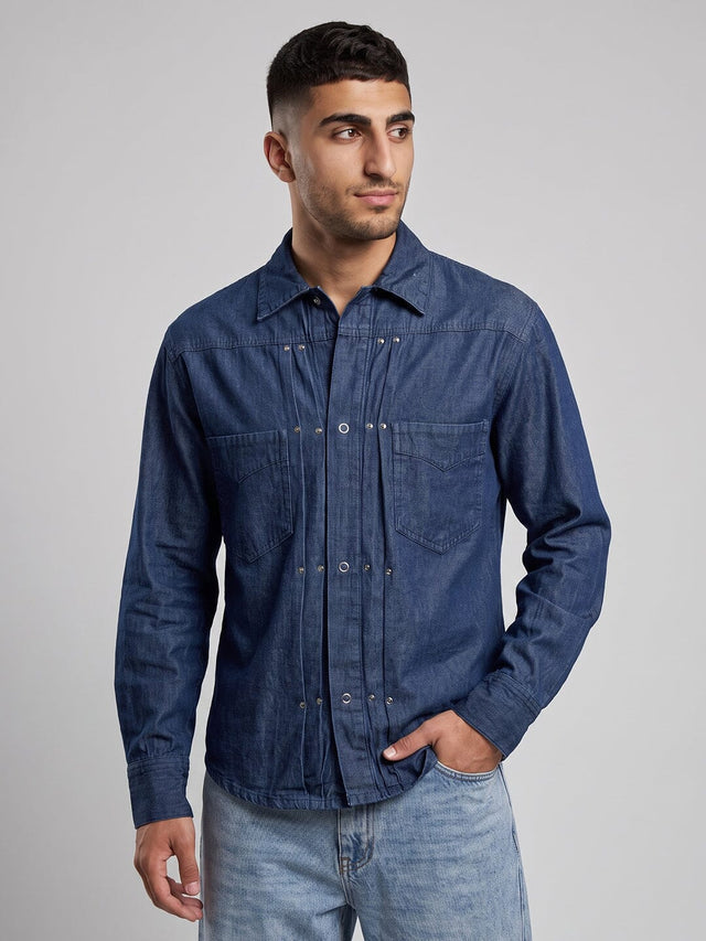 Dark Washed Riveted Denim Shirt Shirts Fugazee 
