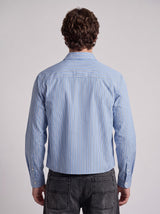 Heather Blue Pinstriped Cropped Shirt Shirts Fugazee 