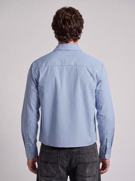 Heather Blue Pinstriped Cropped Shirt Shirts Fugazee 