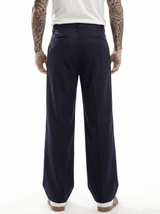 Navy Wide Leg Pleated Trousers Trousers Fugazee 