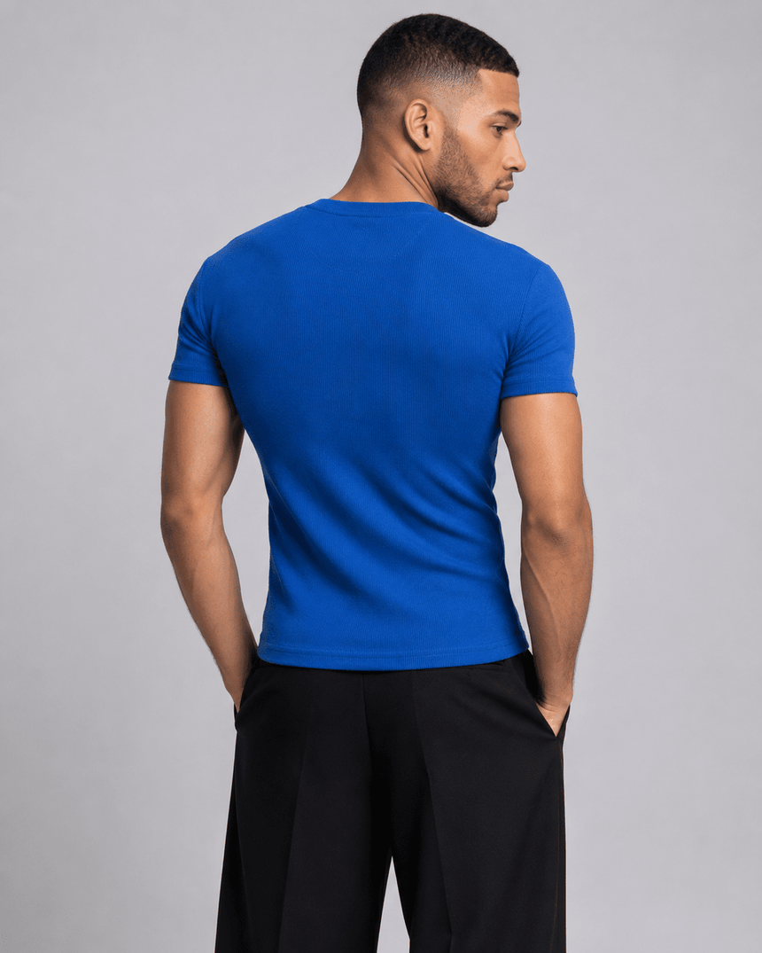 Royal Blue Notch Neck Ribbed Tshirt T-Shirts Fugazee 