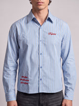 Heather Blue Pinstriped Cropped Shirt Shirts Fugazee 