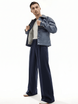 Navy Wide Leg Pleated Trousers Trousers Fugazee 