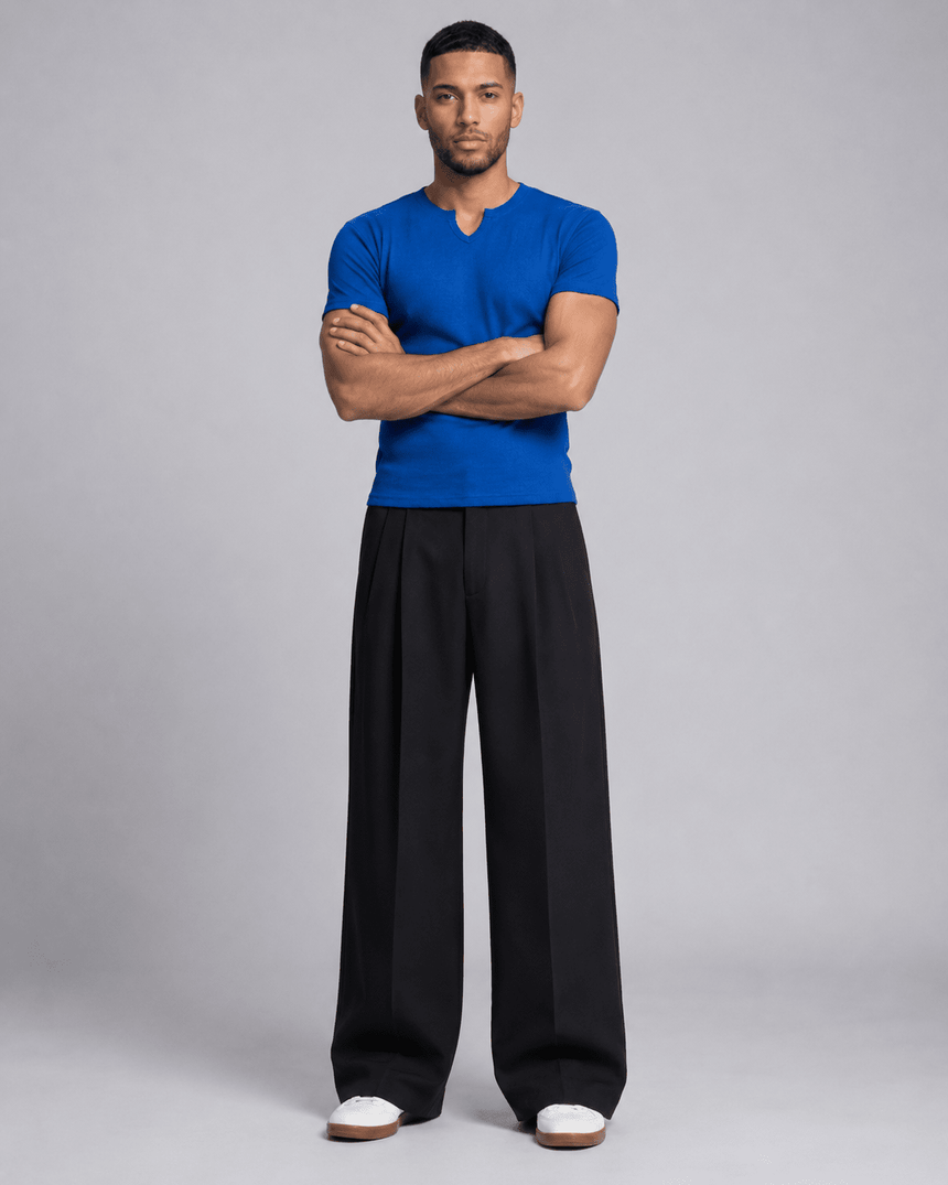 Royal Blue Notch Neck Ribbed Tshirt T-Shirts Fugazee 