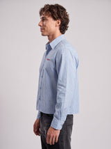 Heather Blue Pinstriped Cropped Shirt Shirts Fugazee 