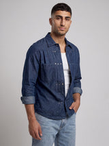Dark Washed Riveted Denim Shirt Shirts Fugazee 