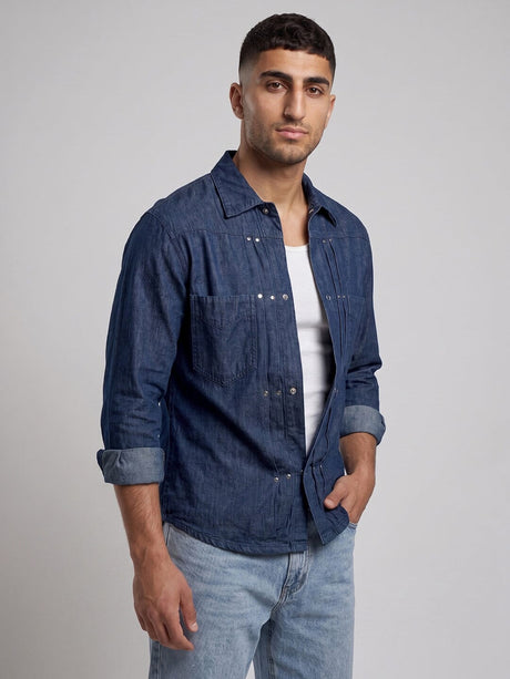 Dark Washed Riveted Denim Shirt Shirts Fugazee 