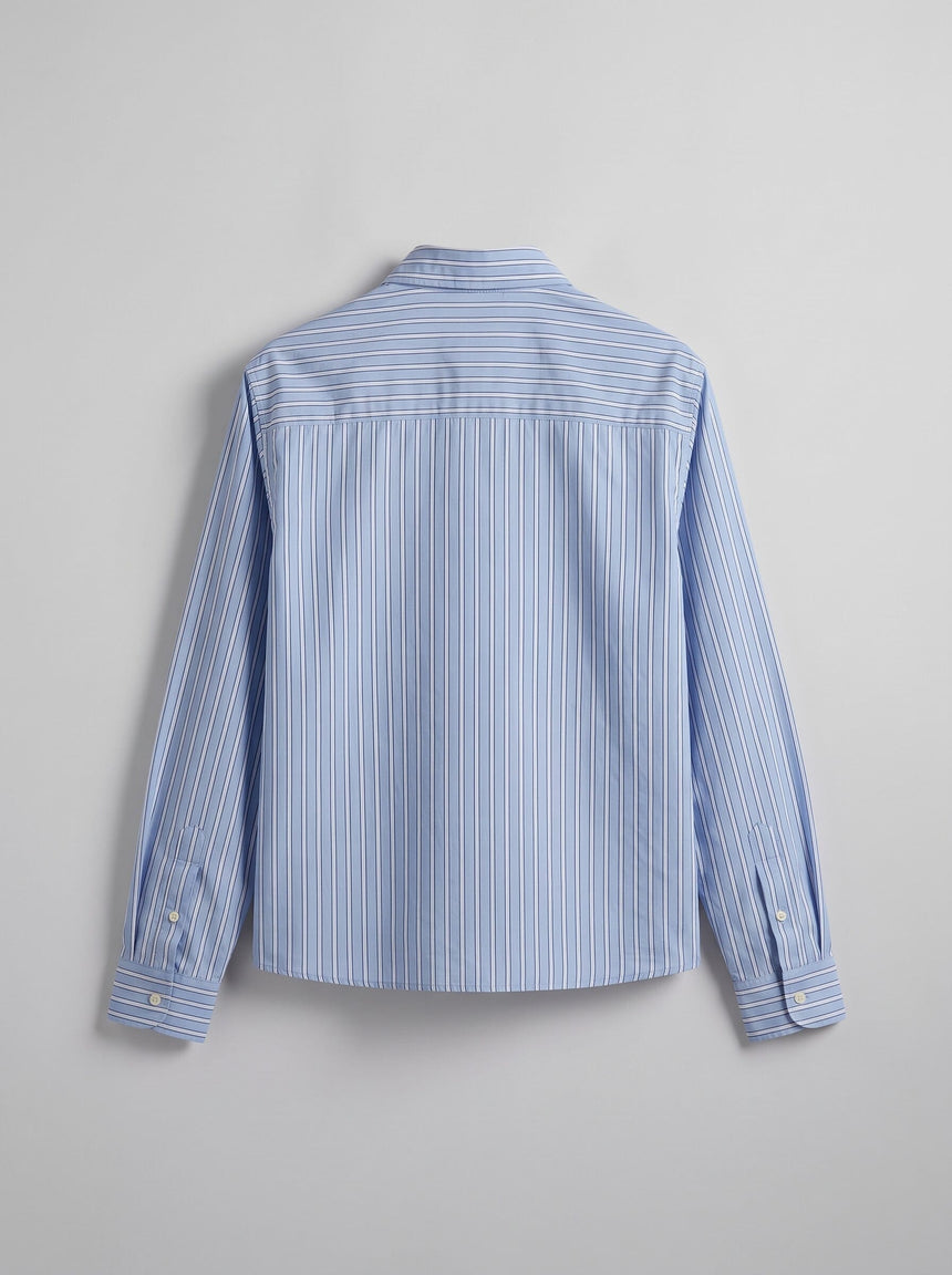 Heather Blue Pinstriped Cropped Shirt Shirts Fugazee 
