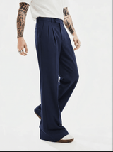 Navy Wide Leg Pleated Trousers Trousers Fugazee 