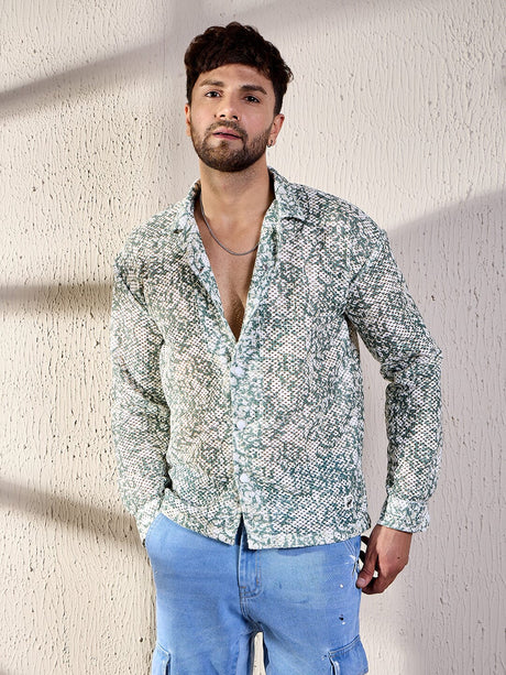White & Olive Floral Lace Shirt Shirts Fugazee 
