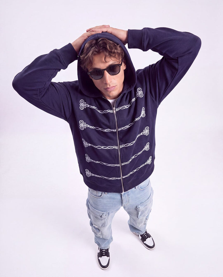 Navy Embroidered Oversized Hoodie Sweatshirts Fugazee 