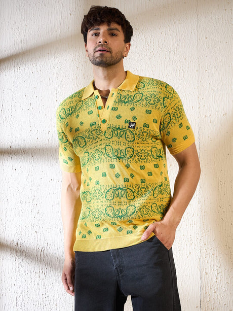 Lemon Paisley Knitted Polo Tshirt T-shirts Fugazee 