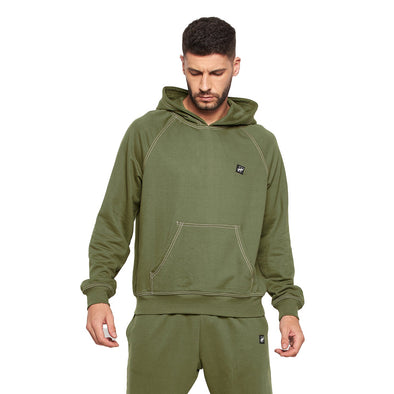 Olive Oversized Contrast Stitch Hooded Sweatshirt