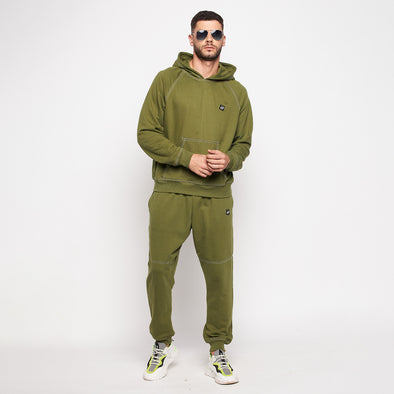 Olive Oversized Contrast Stitch Combo Tracksuit