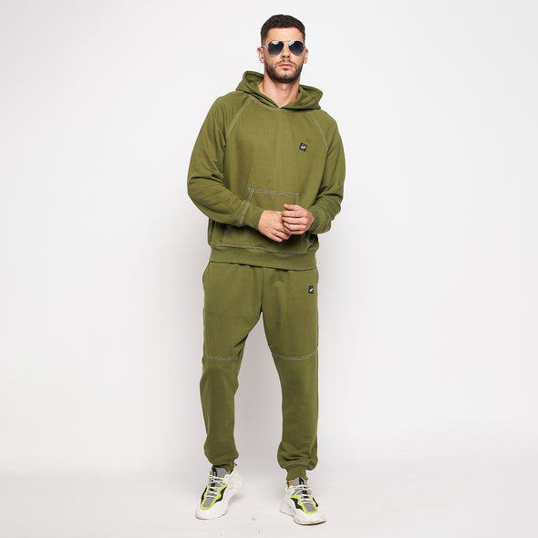 Olive Oversized Contrast Stitch Combo Tracksuit