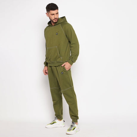 Olive Oversized Contrast Stitch Combo Tracksuit