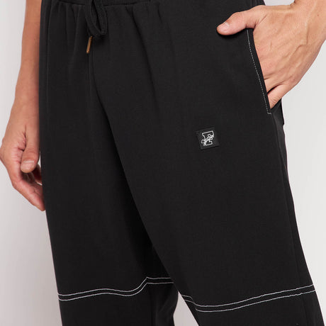 Black Oversized Contrast Stitch Combo Tracksuit Tracksuits Fugazee 