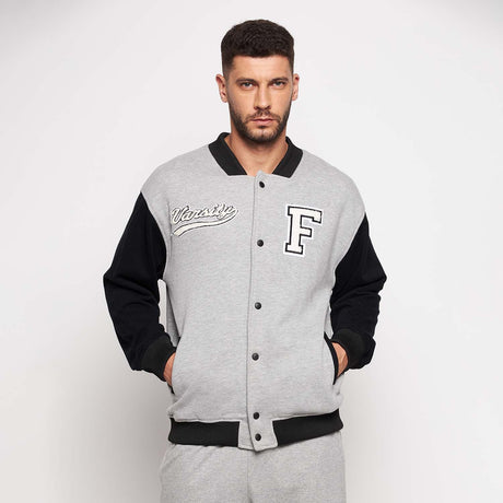 Grey And Black Fleece Varsity Jacket Jackets Fugazee 