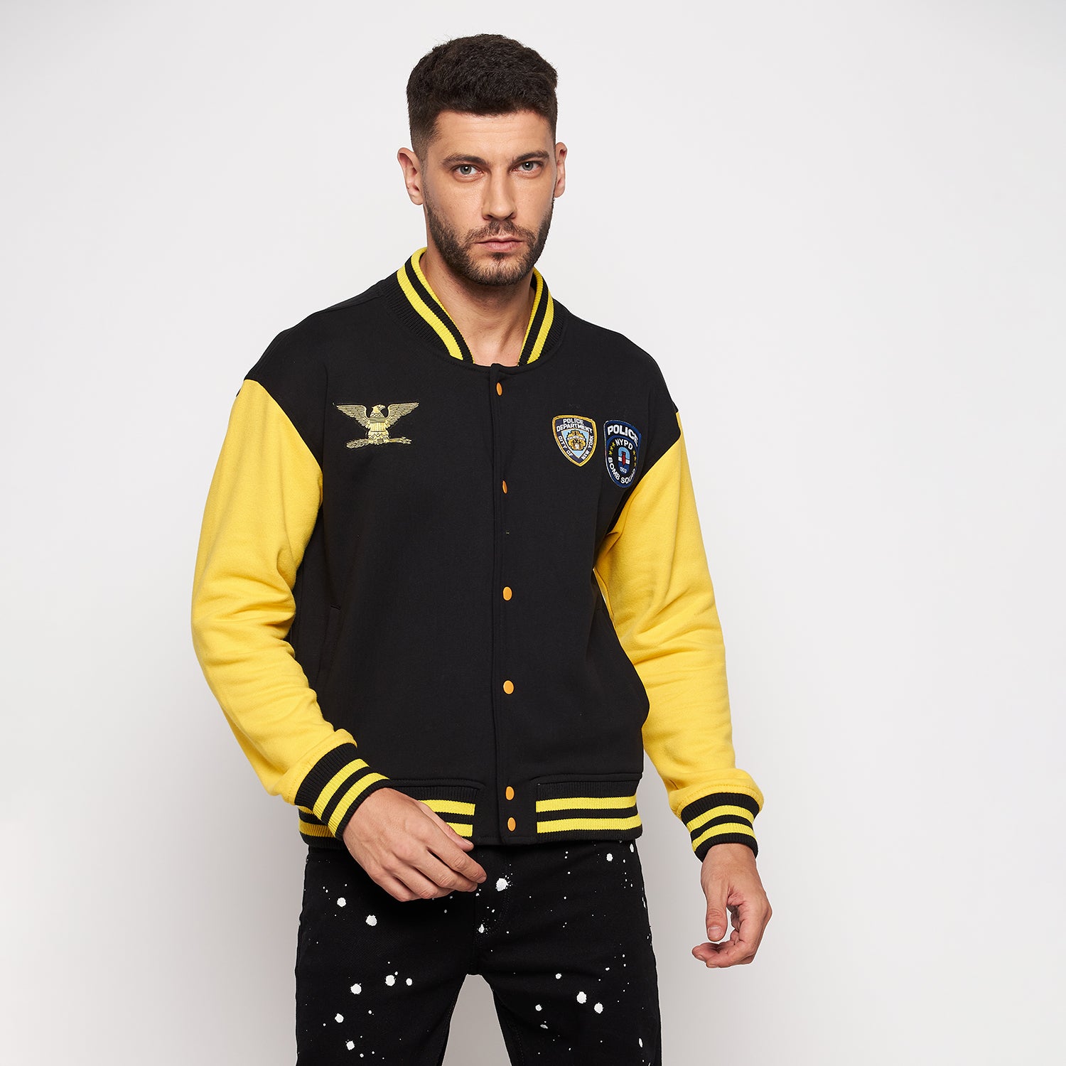 Black and Yellow Fleece Bomber Jacket 