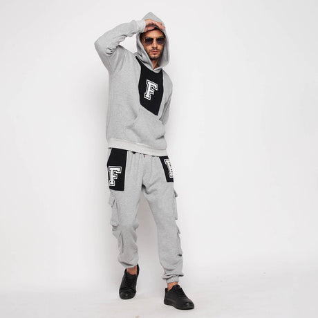 Grey Fleece Varsity Oversized Sweatshirt and Joggers Clothing Set Tracksuits Fugazee 