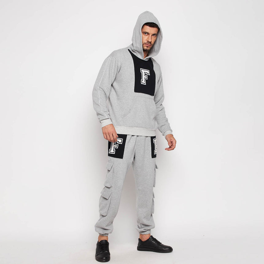 Grey Fleece Varsity Oversized Sweatshirt and Joggers Clothing Set Tracksuits Fugazee 