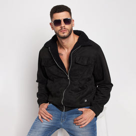 Black Suede Fur Harrington Jacket