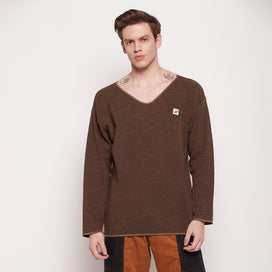 Brown Melange Oversized Raw Edge Sweater