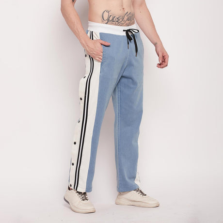 Denim Snapbutton Flared Trackpants
