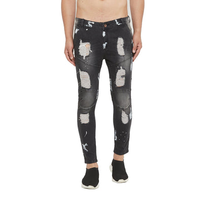 Grey Distressed Splatter Denim