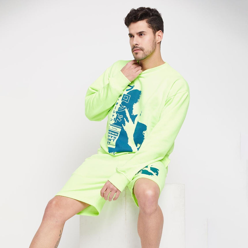 Neon Oversized Graphic Sweatshirt And Shorts Combo Set Clothing Set Fugazee 