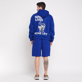 Royal Blue Cat Graphic Sweatshirt & Shorts Combo Set