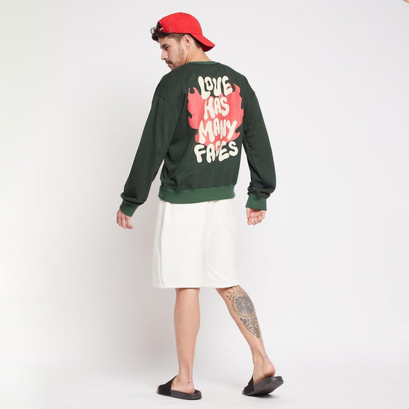 Dark Green Love Graphic Sweatshirt And Shorts Clothing Set