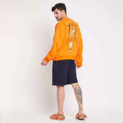 Orange Oversized Graphic Sweatshirt & Shorts Combo Set