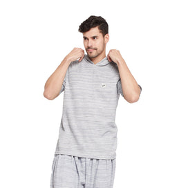 Grey Marl Relaxed Short Sleeve Hoodie