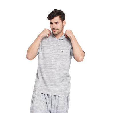Grey Marl Relaxed Short Sleeve Hoodie